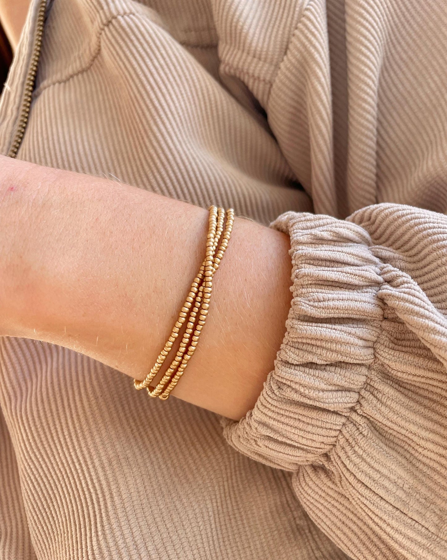 Small Beaded Gold Stacking Bracelet Dainty Stretch Bracelet Set Tiny Gold Bead Bracelet Layering Gold Bracelet for Women Minimalist Jewelry