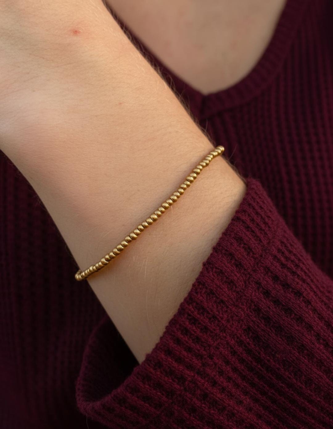 Stretchy Gold Beaded Bracelet Gift Idea for Sister Dainty Jewelry Minimalist Style Stackable Bracelet Timeless Gold Jewelry Set for Women