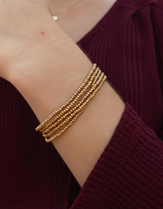 Stretchy Gold Beaded Bracelet Gift Idea for Sister Dainty Jewelry Minimalist Style Stackable Bracelet Timeless Gold Jewelry Set for Women