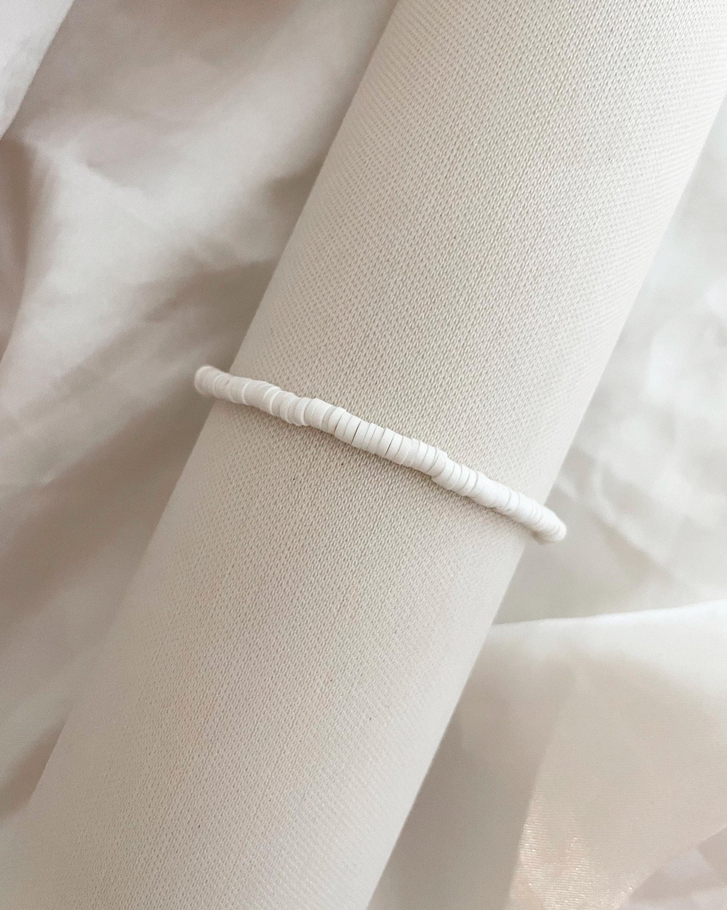 Heishi Bead Bracelet White Simple Beaded Bracelet Beachy 3mm Beaded Bracelet Surfer Bead Bracelet for Women Handmade Jewelry Neutral