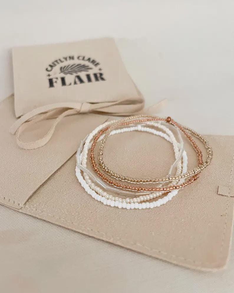 Neutral Dainty Beaded Bracelet Stack Minimalist Style Beaded Stretch Bracelet Set Everyday Wear Stacking Jewelry