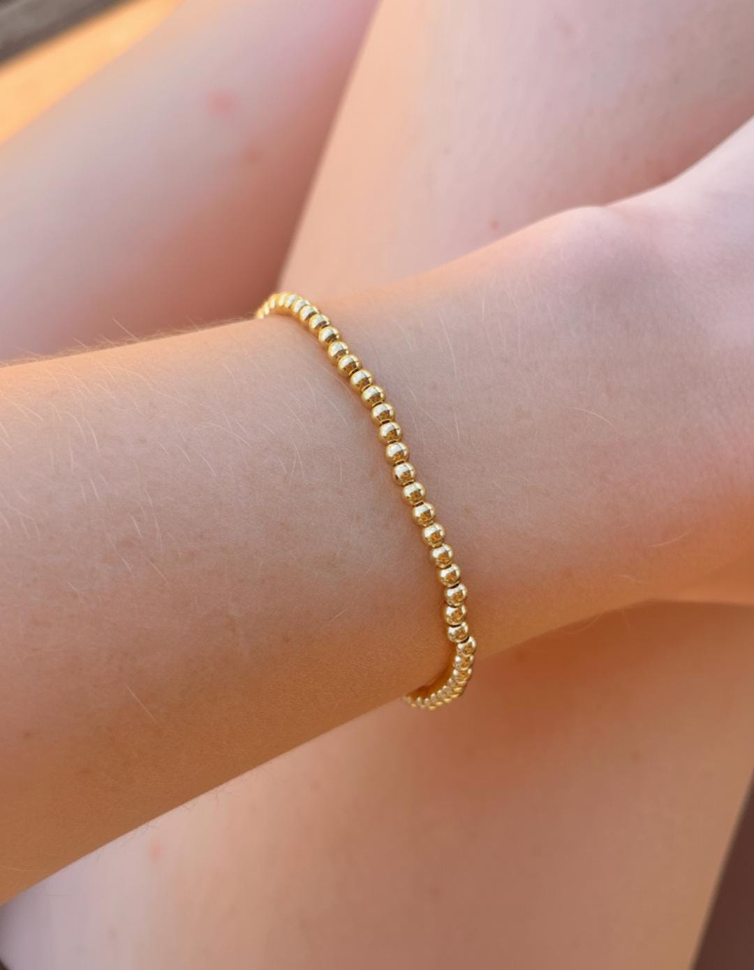 18k Gold Filled Stretch Beaded Bracelet Non Tarnish Gold Bead Bracelet for Women Custom Size Bracelet Basic Gold Jewelry Elegant Sister Gift