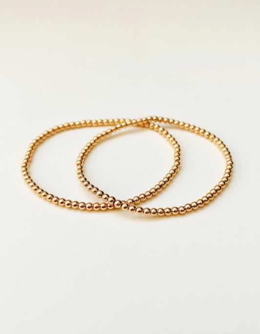 18k Gold Filled Stretch Beaded Bracelet Non Tarnish Gold Bead Bracelet for Women Custom Size Bracelet Basic Gold Jewelry Elegant Sister Gift