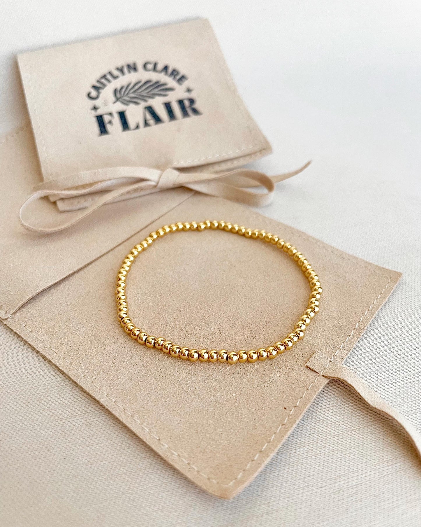 18k Gold Filled Stretch Beaded Bracelet Non Tarnish Gold Bead Bracelet for Women Custom Size Bracelet Basic Gold Jewelry Elegant Sister Gift