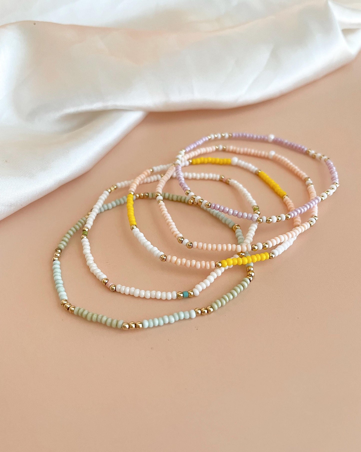 Gold Filled Beaded Bracelet with Color Stretch Bead Bracelet Pastel Beaded Bracelet Stack Colorful Gold Jewelry Teenage Girl Gift Idea Cute