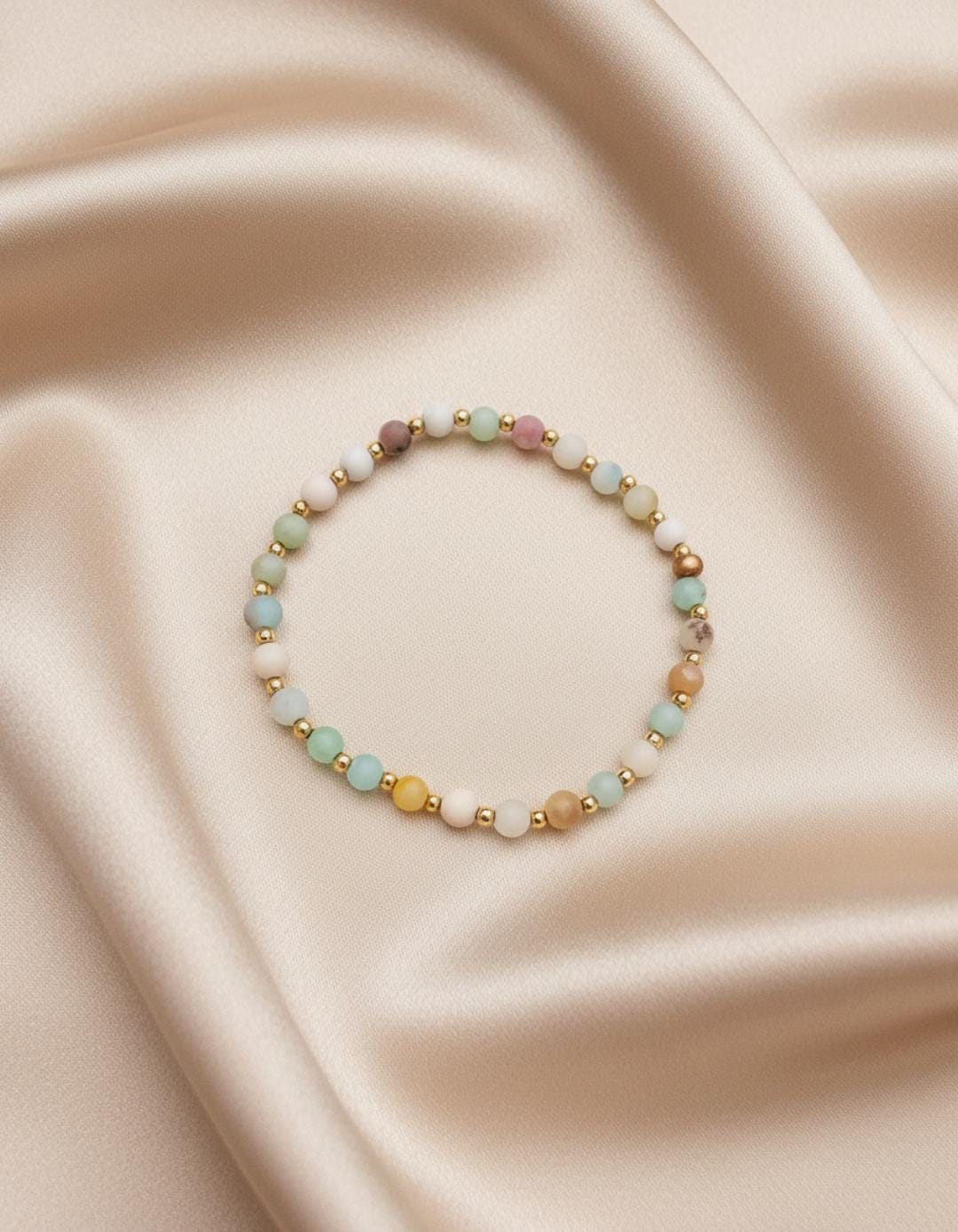 Dainty Gemstone Bead Gold Bracelet Stretch Jewelry Women Gold Filled Stacking Elastic Bracelet Boho Simple Dainty Jewelry Gift for Friend