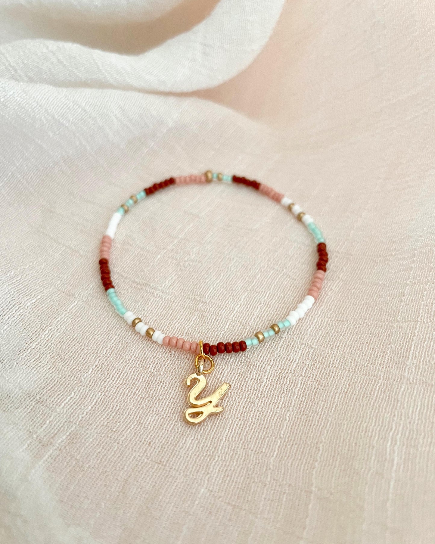 Custom Initial Bracelet Valentines Gift for Her Personalized Beaded Bracelet Galentines Day Gift Red and Pink Bead Stretch Bracelet Dainty