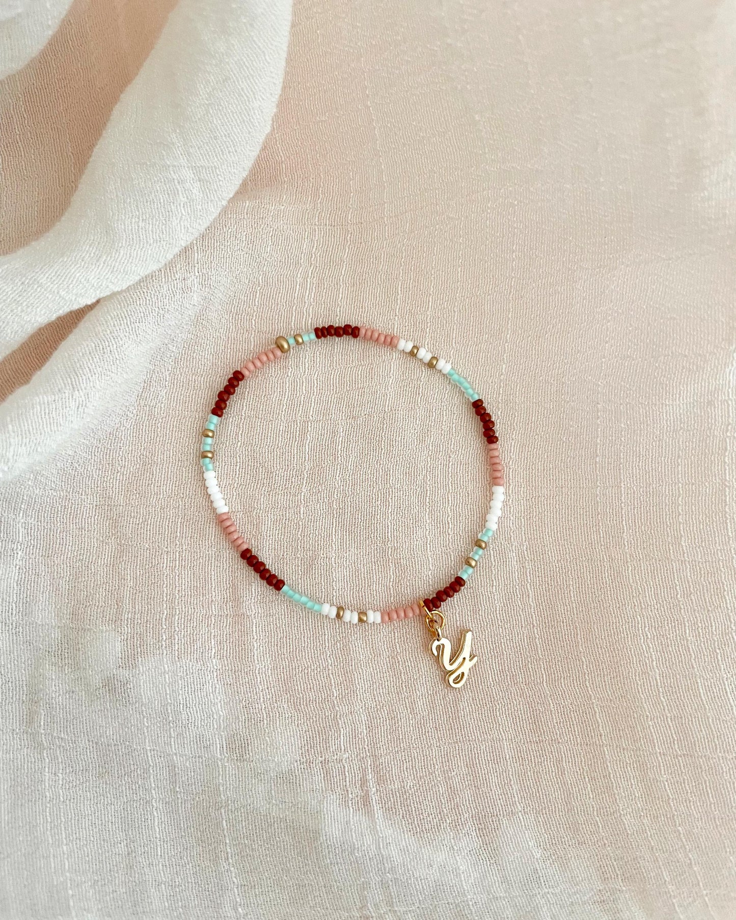 Custom Initial Bracelet Valentines Gift for Her Personalized Beaded Bracelet Galentines Day Gift Red and Pink Bead Stretch Bracelet Dainty