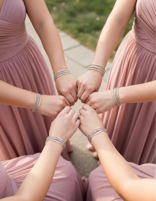 Bridesmaid Silver Bracelet Set Bridesmaid Personalized Gift Custom Initial Jewelry for Wedding Party Bachelorette Gift Bead Stretch Bracelet