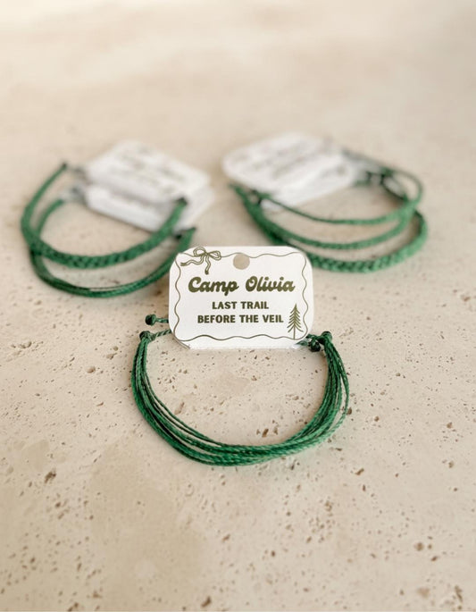 Camp Theme Bachelorette Party Favors for Bridesmaid Gift Camping Bachelorette Bracelet Green String Adjustable Braided Bracelet Bridesmaid