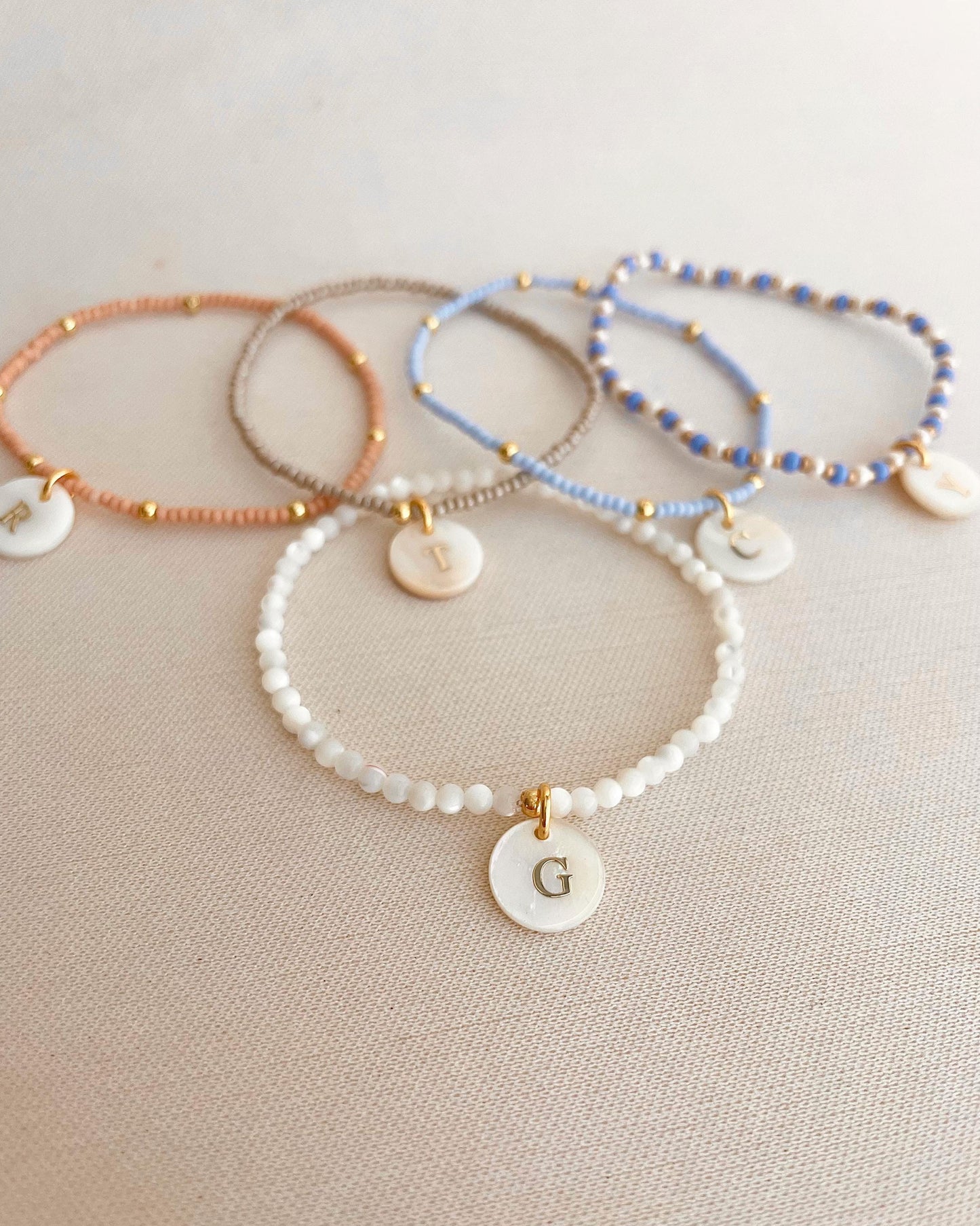 Layering Initial Bracelet Custom Charm Initial Bead Bracelet for Women Personalized Letter Bracelet Beaded Elastic Friendship Jewelry Dainty