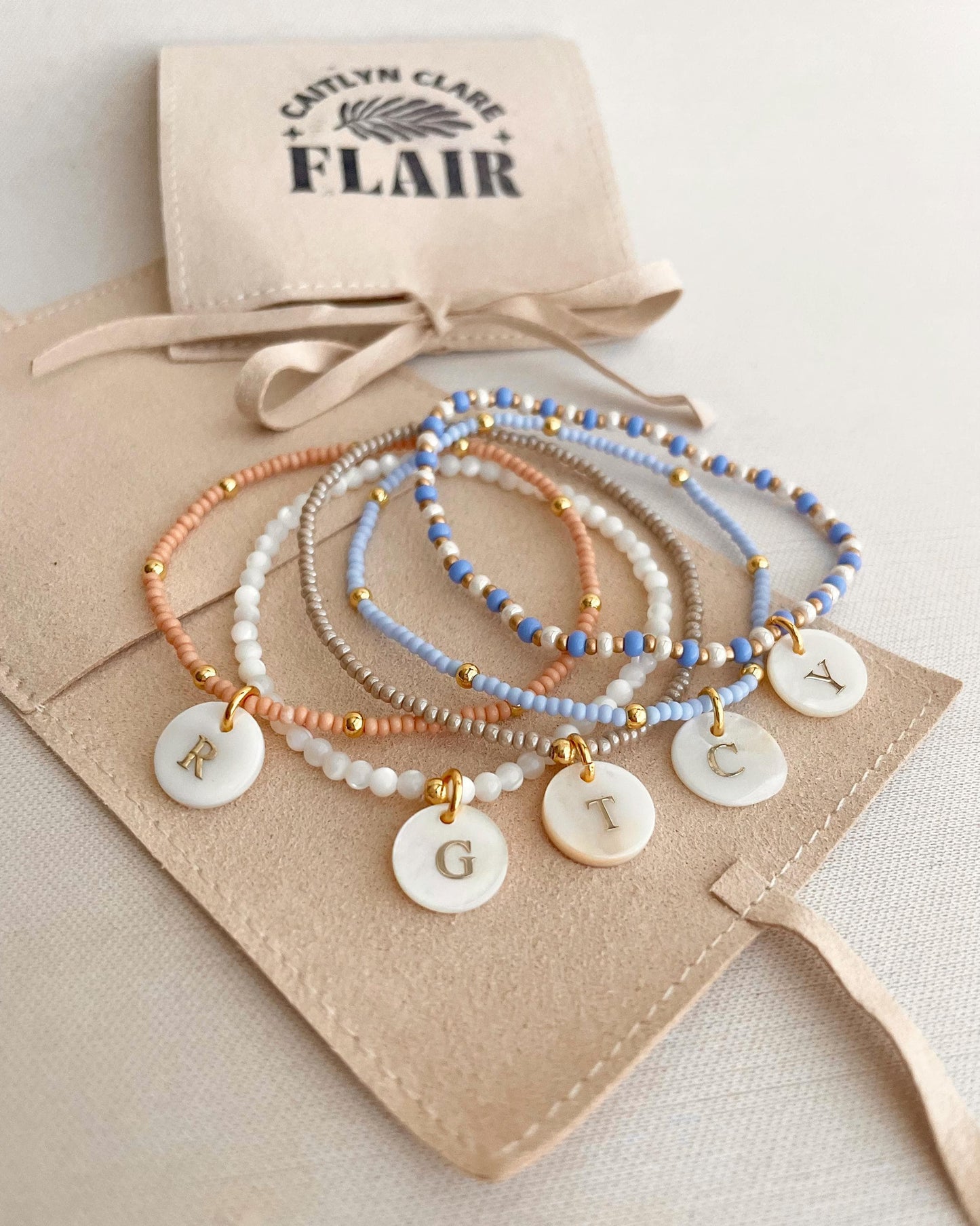 Layering Initial Bracelet Custom Charm Initial Bead Bracelet for Women Personalized Letter Bracelet Beaded Elastic Friendship Jewelry Dainty