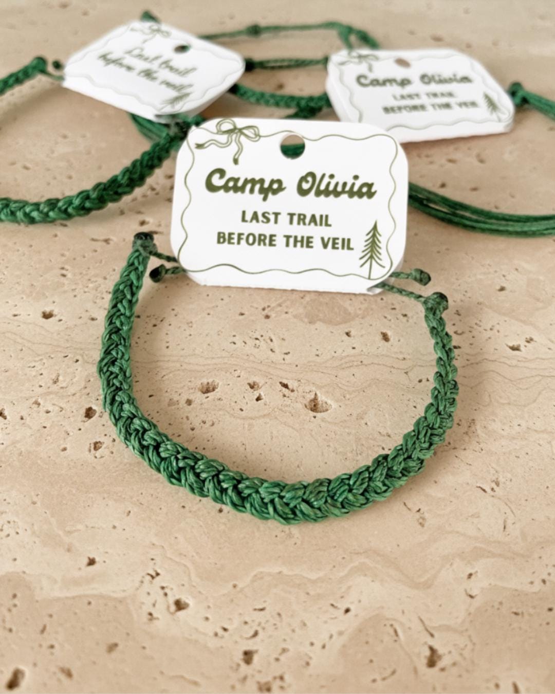 Camp Theme Bachelorette Party Favors for Bridesmaid Gift Camping Bachelorette Bracelet Green String Adjustable Braided Bracelet Bridesmaid