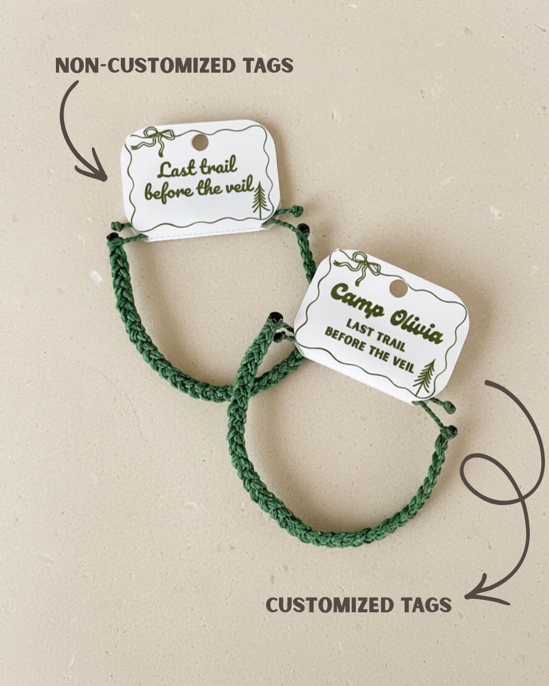 Camp Theme Bachelorette Party Favors for Bridesmaid Gift Camping Bachelorette Bracelet Green String Adjustable Braided Bracelet Bridesmaid