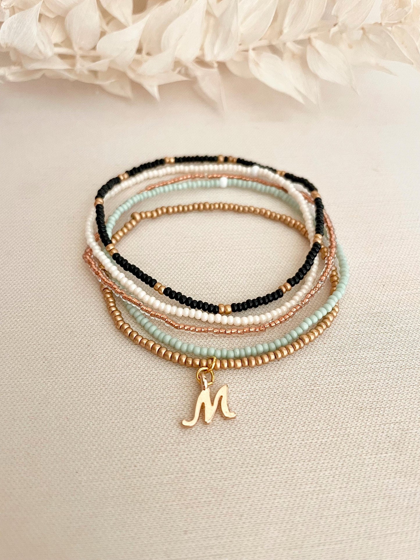 Customized Initial Bracelet Gift Dainty Beaded Bracelet Stack Tiny Bead Bracelet for Women Personalized Monogram Jewelry Gift for Co Worker