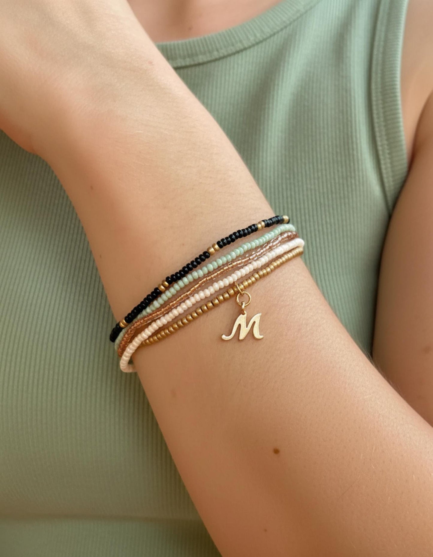 Customized Initial Bracelet Gift Dainty Beaded Bracelet Stack Tiny Bead Bracelet for Women Personalized Monogram Jewelry Gift for Co Worker
