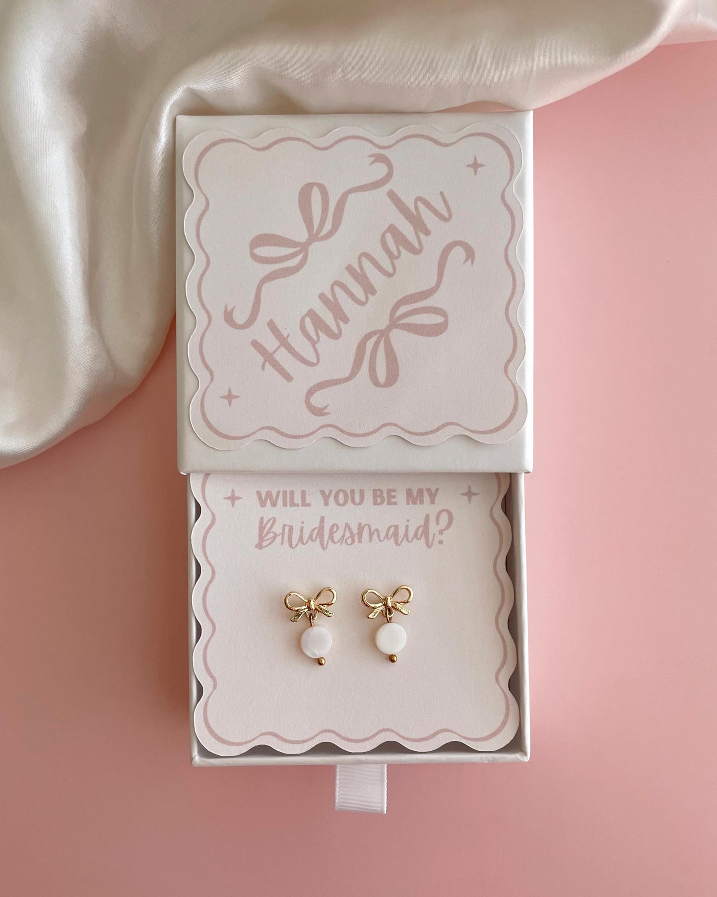 Bridesmaid Jewelry Gift Gold Bow Earrings for Bridesmaid Proposal Idea Elegant Bridesmaid Favor Bulk Will You Be My Bridesmaid Light Pink
