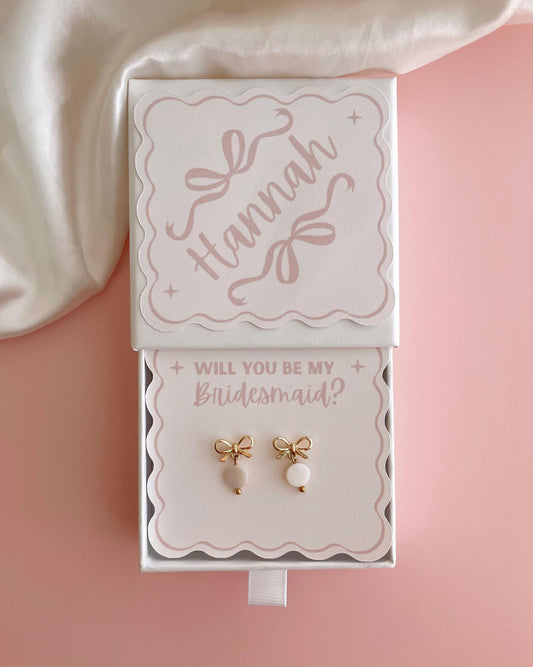 Bridesmaid Jewelry Gift Gold Bow Earrings for Bridesmaid Proposal Idea Elegant Bridesmaid Favor Bulk Will You Be My Bridesmaid Light Pink