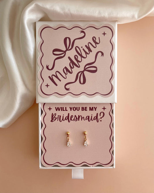 Bridesmaid Gift Personalized Name Jewelry Box Custom Gift for Bridesmaid Proposal Will You Be My Bridesmaid Earrings Bridal Party Favor Bulk