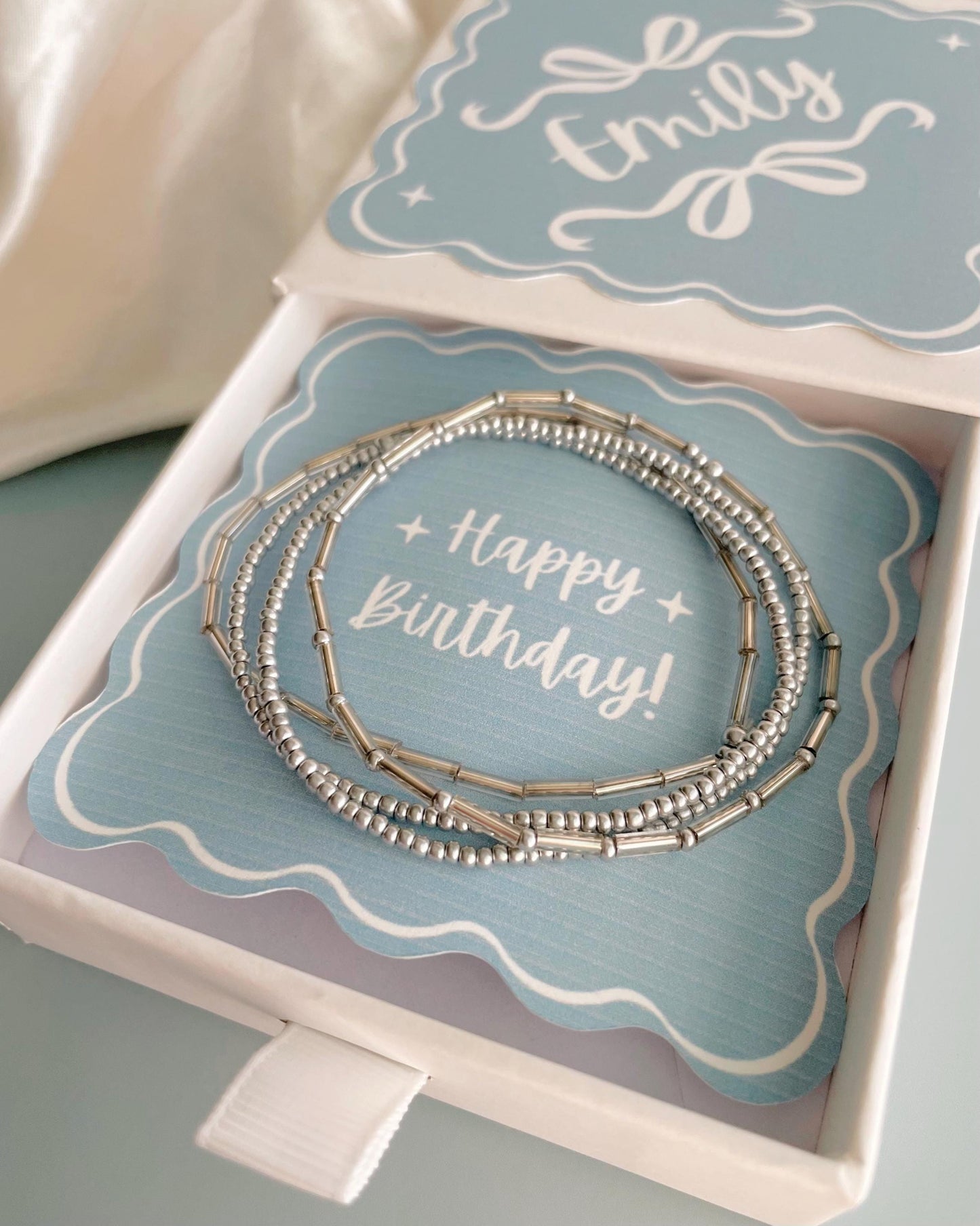 Personalized Birthday Gift Jewelry Silver Bracelet Custom Name Happy Birthday Gift Box for Wife Mom Daughter Birthday Gift for Granddaughter