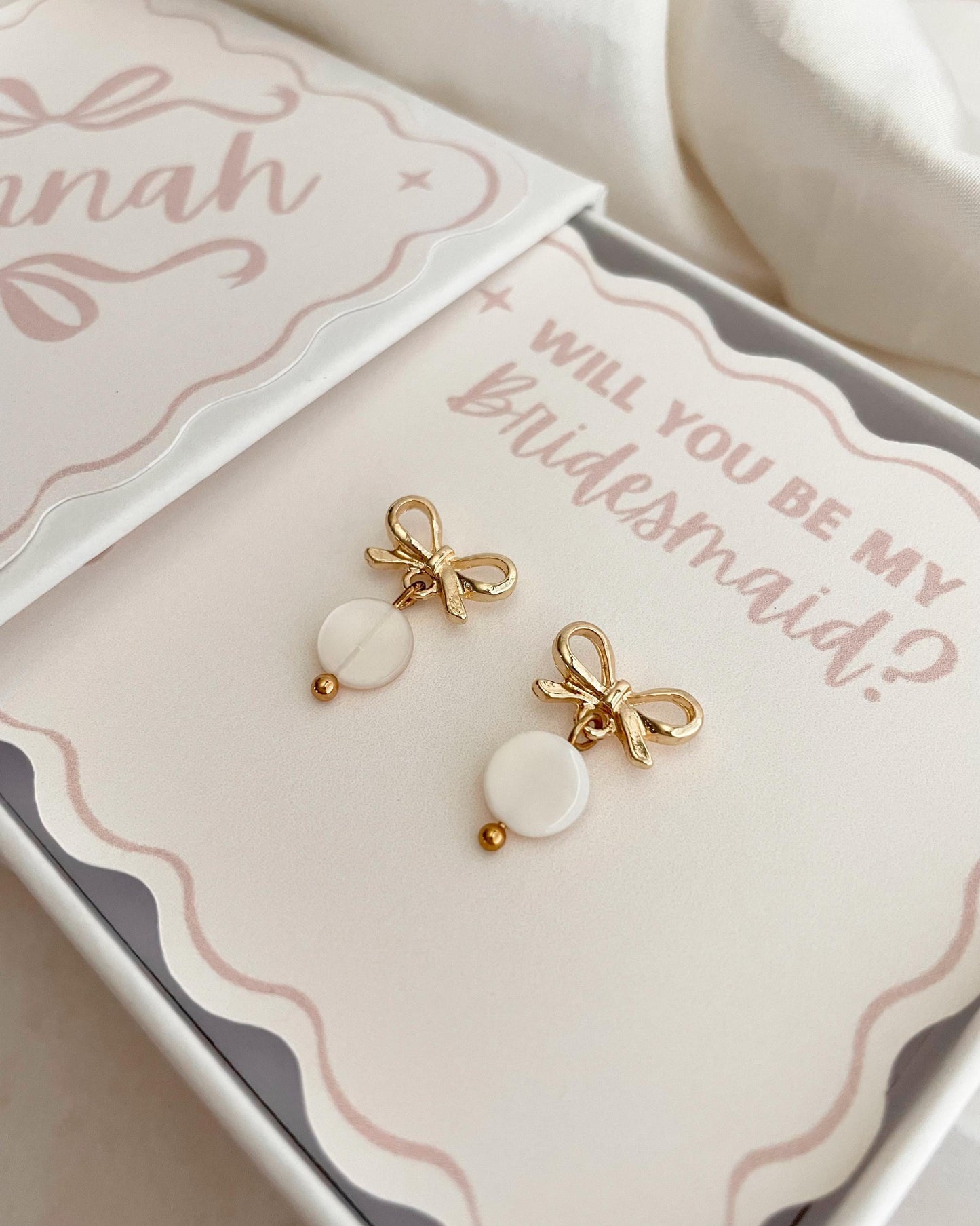 Bridesmaid Jewelry Gift Gold Bow Earrings for Bridesmaid Proposal Idea Elegant Bridesmaid Favor Bulk Will You Be My Bridesmaid Light Pink