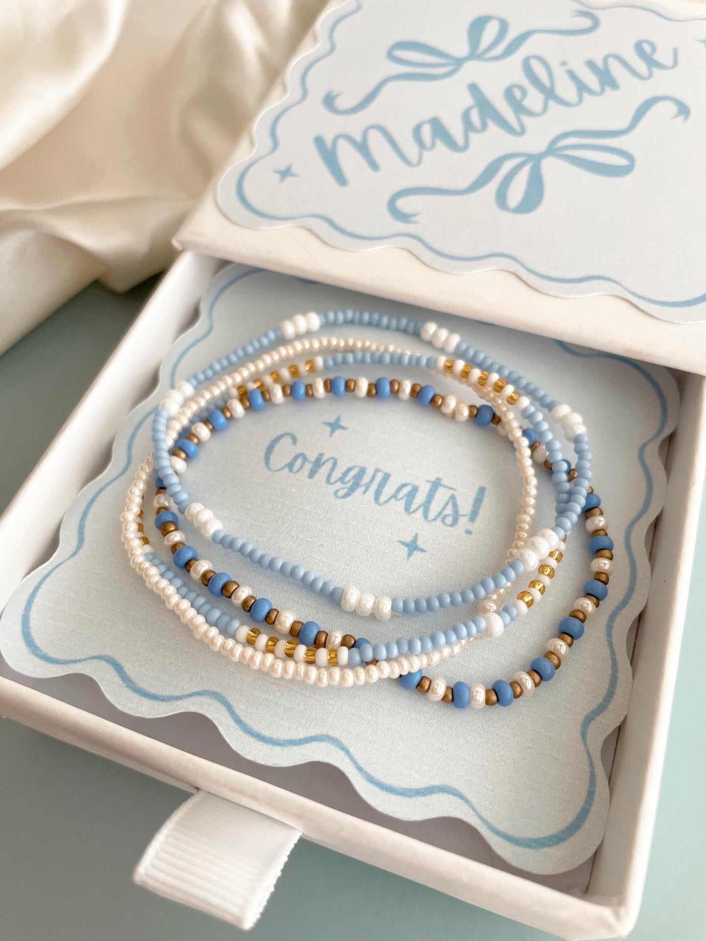 Congratulations Gift Box Graduation Light Blue Bracelet Stack Jewelry Congrats College Daughter Gift Engagement Party Gift for Her Promotion