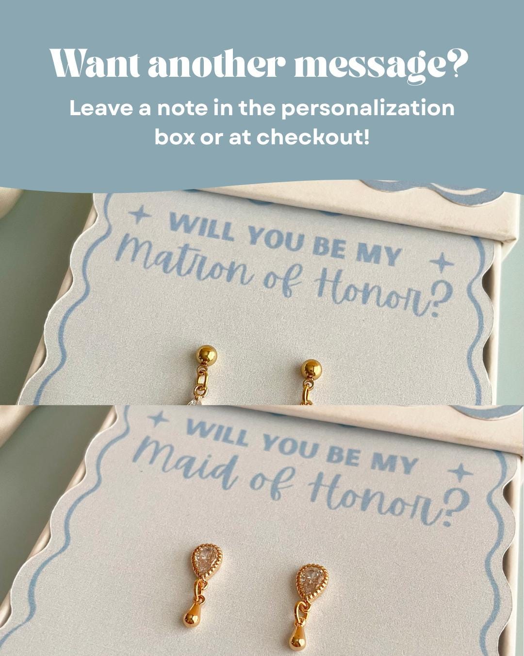 Personalized Bridesmaid Proposal Gift Box with Jewelry for Bridesmaid Light Blue Coastal Cowgirl Theme Bachelorette Beach Favor Gold Earring